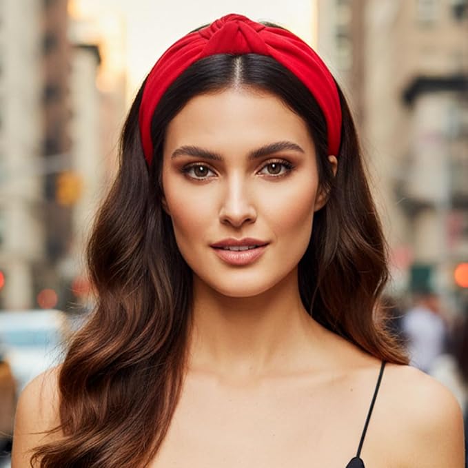 Wide Knotted Headbands, Non-Slip Hair Accessories for Women, 4-Pack (Black Red Hot Pink Blush)