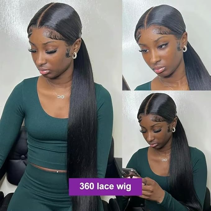 Hidden Strap Invisi Strap Straight 360 Glueless Wigs Human Hair Pre Plucked Pre Bleached Brazilian Virgin Wig With Drawstring 250 Density HD Full Lace Front Wigs Human Hair 16Inch