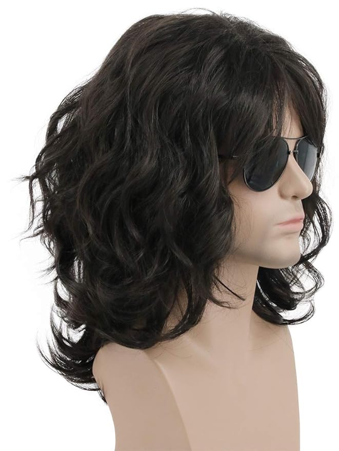 karlery California 70s 80s Rocker Wig Men Women Long Curly Dark Brown Halloween Costume Anime Wig