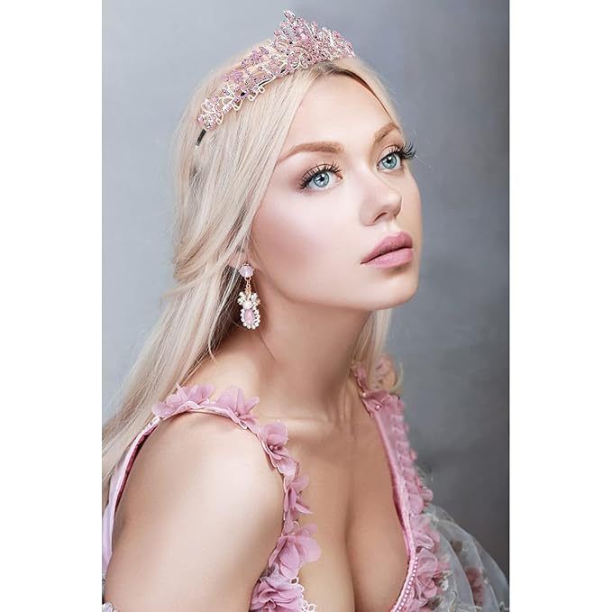 Didder Pink Opal Tiara Crowns for Women Girls, Princess Crown with Combs Tiaras for Women Girls Wedding Crowns for Brides Headband Prom Birthday Gift Halloween Costumes Hair Accessories