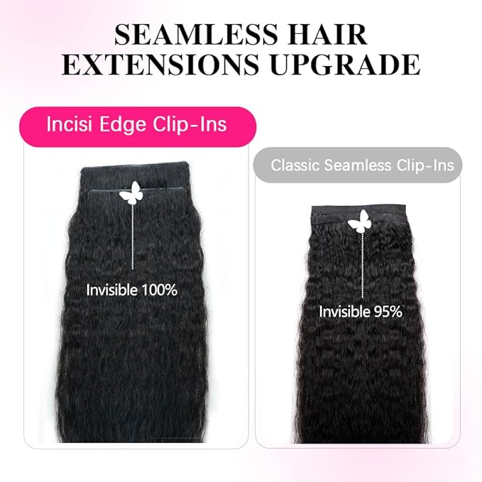 Invisi Edge Clip In Hair Extensions Human Hair 2 Pack 240g 16pcs Kinky Straight Invisible Clip Ins For Women Full Head Injected Clip Ins Remy Human Hair Extensions Natural Color 14inch