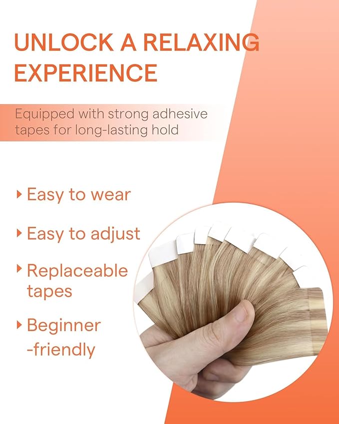 Sunny Hair Blonde Tape in Hair Extensions Human Hair Remy Hair Extensions Real Human Hair Tape in 20inch Human Hair Extensions Tape in 10Pcs 25g