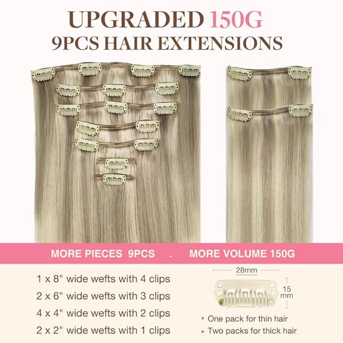 GOO GOO Clip in Hair Extensions - Real Human Remy Hair, Natural, 14inch 150g 9Pcs, Balayage Ash to Platinum Blonde