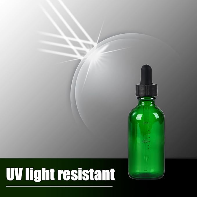 24 Pcs, 2oz Glass Dropper Bottle, Leakproof Tincture Bottles with Dropper, Green Reusable Eye Dropper Bottle, for All Kinds of Liquids (Green, 2oz-24pcs)