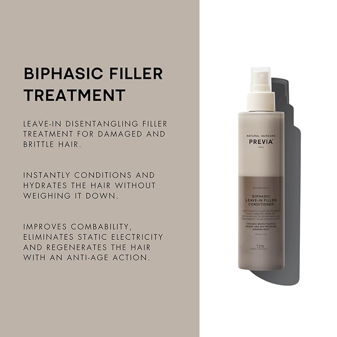 PREVIA Hydrating Leave-in Conditioner Spray with White Truffle Extract - Reconstructive Biphasic Detangling Treatment for Damaged, Dry, and Brittle Hair - Tames Frizz & Controls Static 3.3 Floz