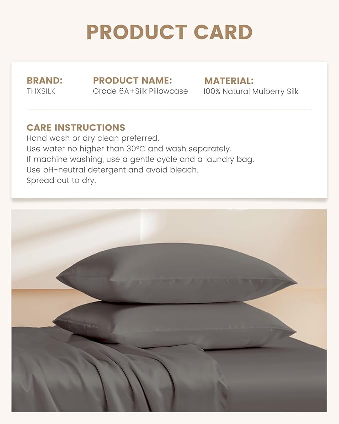 THXSILK Set of 2 100% Mulberry Silk Pillowcases for Hair and Skin, Both Sides 19 Momme Pure Natural Silk Pillowcase, Soft Breathable Zipper Pillow Cases Queen Size 20"x30", Dark Grey