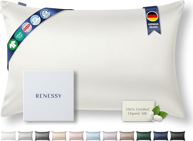 Premium Silk Pillowcase 100% Organic Mulberry Silk, 22 Momme, Grade 6A - Oeko-Tex Certified in Germany - Luxury for Hair & Skin, 1 Piece (King Size 20x36 Inches, Natural Silk Off-White)