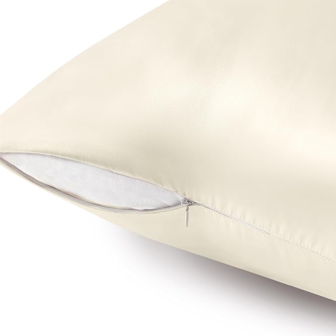 BEDELITE Satin Pillowcase with Zipper 4 Pack, Beige Pillow Cases Standard Size, Super Soft and Cooling Similar to Silk Pillow Cases, Gift for Women Men(20x26 Inches)