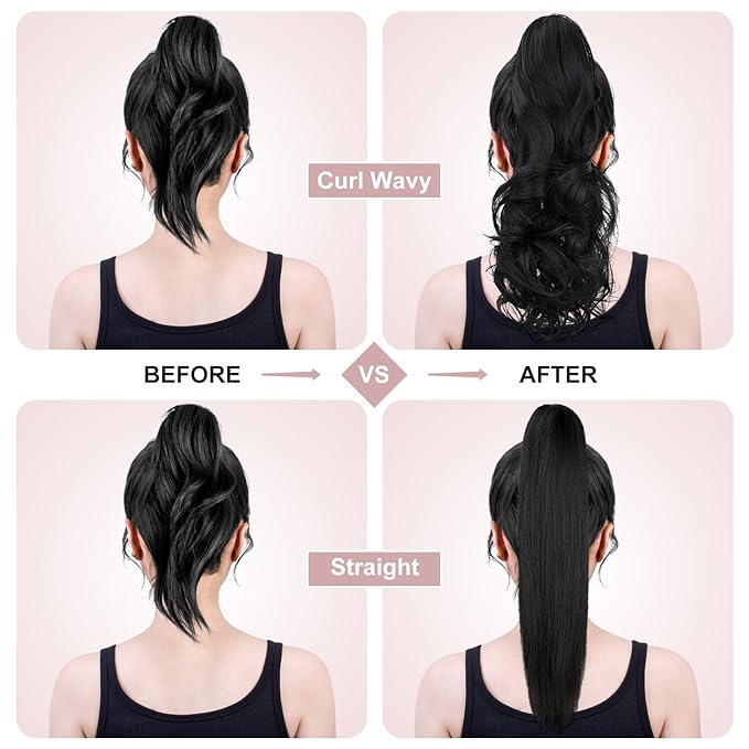 Claw Clip Ponytail Extension 18" Clip in Wavy Ponytail Hair Extensions Long Pony Tails for Women Extensions Light Auburn Wave Hairpiece