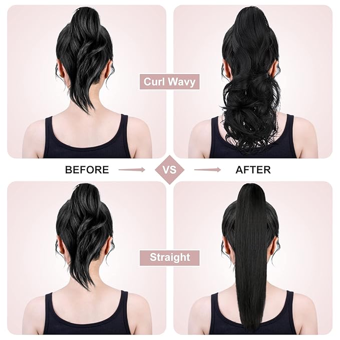 Claw Clip Ponytail Extension 18" Clip in Wavy Ponytail Hair Extensions Long Pony Tails for Women Extensions Ash Blonde Wave Hairpiece