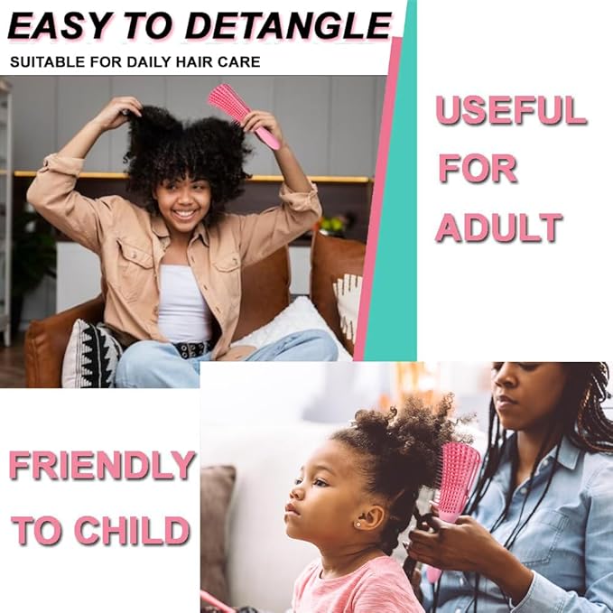 EZ Detangler Brush with Edge Brush, Rat Tail Combs Set for Natural, Curly, Wet/Dry, Black Hair, Flex Detangling Brush set for Hair Style and Cuting, No Pain and Easy Clean in Daily Use（Pink + Black)