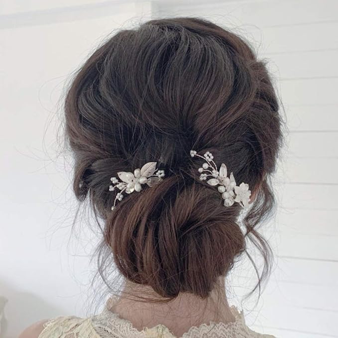 JAKAWIN Flower Bride Wedding Hair Pins Pearl Bridal Hair Piece Accessories for Women HP163 (Silver)