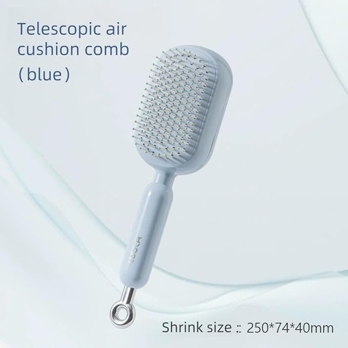 Self-Cleaning Air Cushion Comb – with Portable Travel Design, Features retractable, easy to clean, Ergonomic Pull Ring air cushion massage comb, for Detangling Thick/Curly Hair, Gift for Women (Blue)