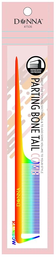 Donna Rat Tail Comb - Professional Parting Comb for Precision Styling, Ideal Rat Tail Combs for Sectioning and Hair Parting, Durable and Heat Resistant, Perfect for Salon and Home Use, RAINBOW COLOR