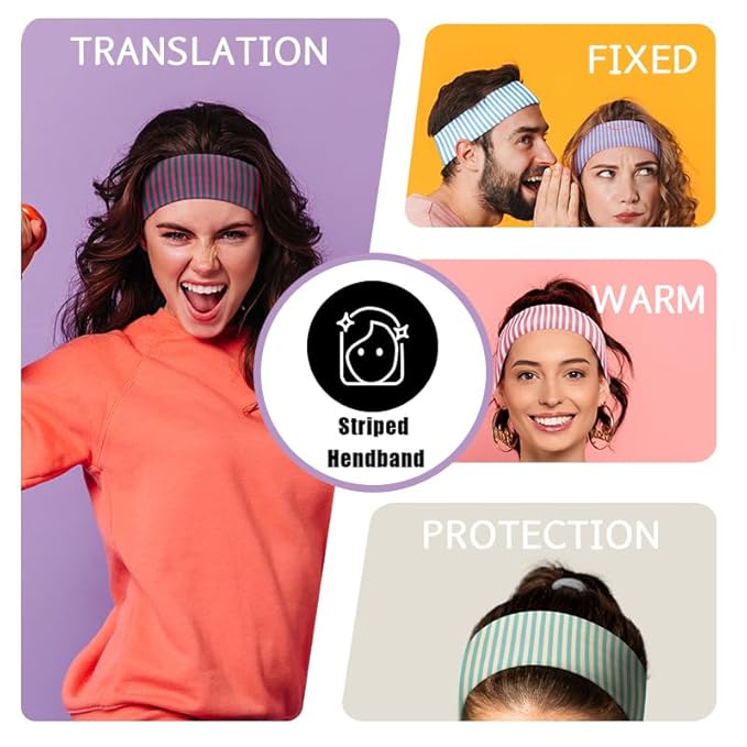 4pcs Striped Headbands for Women Wide Head Bands for Women's Hair Non Slip Wraps Elastic Stretchy Fashion Bandanas Workout Yoga Cute Hair Bands for Women's Hair Accessories