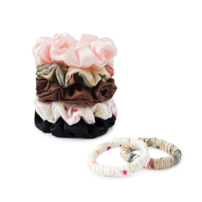 19Momme Silk Scrunchie Thick Hair Ties for Curly Hair, No Slip Hair Bands for Women, Vintage Satin Hair Accessories (Hair tie Mixed PACK)