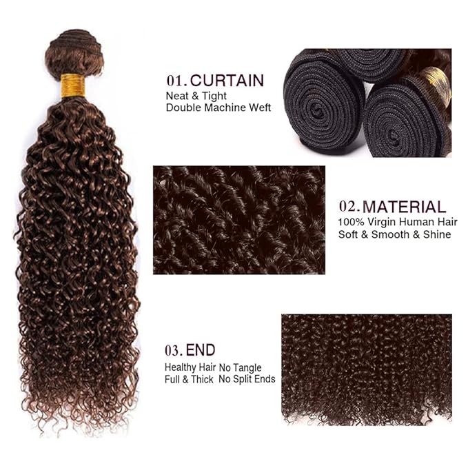 Brown Kinky Curly Human Hair Bundles Color 4 Bundle Niegmeag Virgin Remy Hair Chocolate Brown Curly Bundles 20 22 24 Inch Double Weft Hair Weave Dark Brown Color