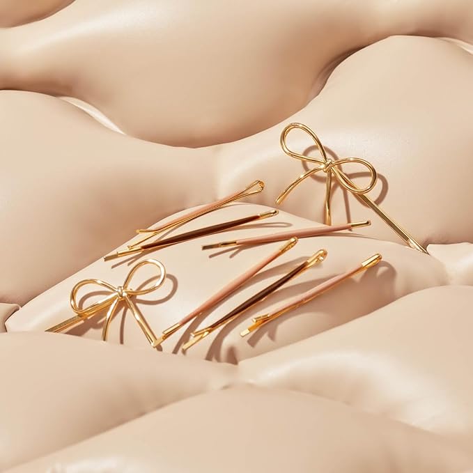 Kitsch Metal Hair Bobby Pins, 8 Count Barrettes for Women, Enamel Puffy & Bow Hair Pins, Hair Accessories & Bun Hair Clips for Girls, Use to Clip Ballet Hair Net | Ideal Gifts for Women, Rosewood