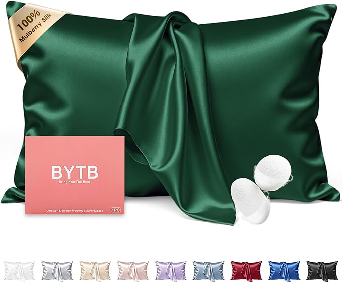 Silk Pillow Cases King Size 100% Mulberry Silk Pillowcase for Hair & Skin 22 Momme Both Sided Grade 6A Silk Cooling Soft Breathable 20 x 36 Inches with Hidden Zipper 1PC, Green