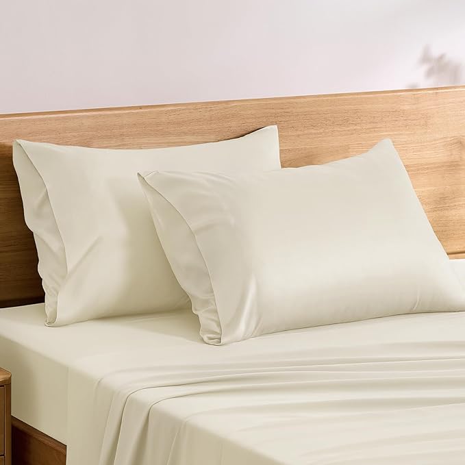 TOSMO Luxury Pillow Case Set of 2 - Cooling Viscose Derived from Bamboo - Oeko-TEX, Breathabl Silky Soft Pillow Cases with Envelope Closure (Queen / 20x30, Beige)