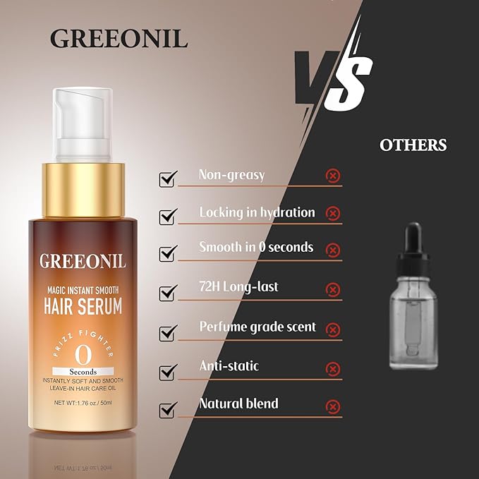 Hair Serum for Frizz Hair - Anti Frizz Serum Hydration and Shine and Gloss Treatment with Marula Oil, Squalane, Vitamin E, Olive, Leave-In, For All Hair Types, 1.76 Fl Oz