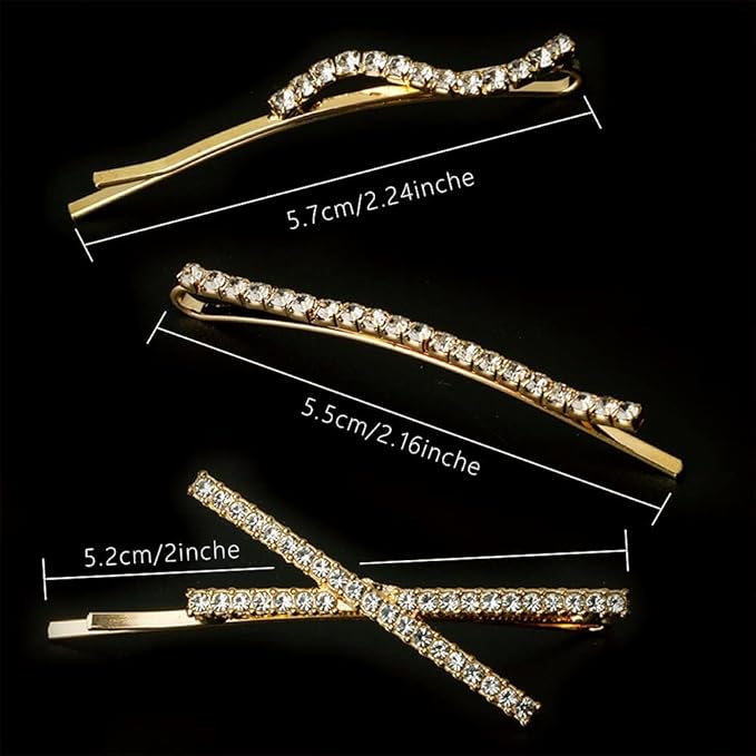 16 Pieces Rhinestone Bobby Pins, Fancy Metal Hair Clips, Crystal Shiny Barrettes, I S X Shaped Diamond Hair Accessories for Women Girls Wedding Prom Party (Gold)