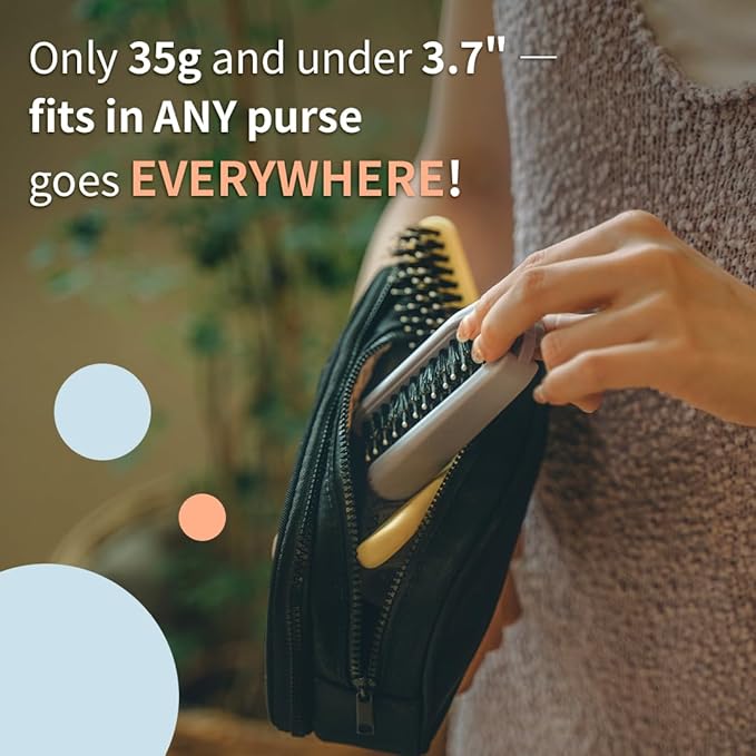 Uffy MiniPop Travel Hair Brush – Mini Folding Boar Bristles for Women, Men & Kids | Kid-Friendly Portable Purse Brush for Wet & Dry Hair, Curly or Straight | Pocket-Size Detangler – Soft Grey