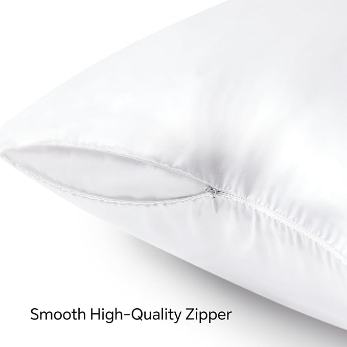 BEDELITE Satin Pillowcase with Zipper 4 Pack, White Pillow Cases Standard Size, Super Soft and Cooling Similar to Silk Pillow Cases, Gift for Women Men(20x26 Inches)