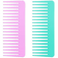 Wide Tooth Detangling Comb for Long, Curly, and Wet Hair - No Handle Styling and Shampoo Comb (2 Pieces - Rose Red, Cyan)