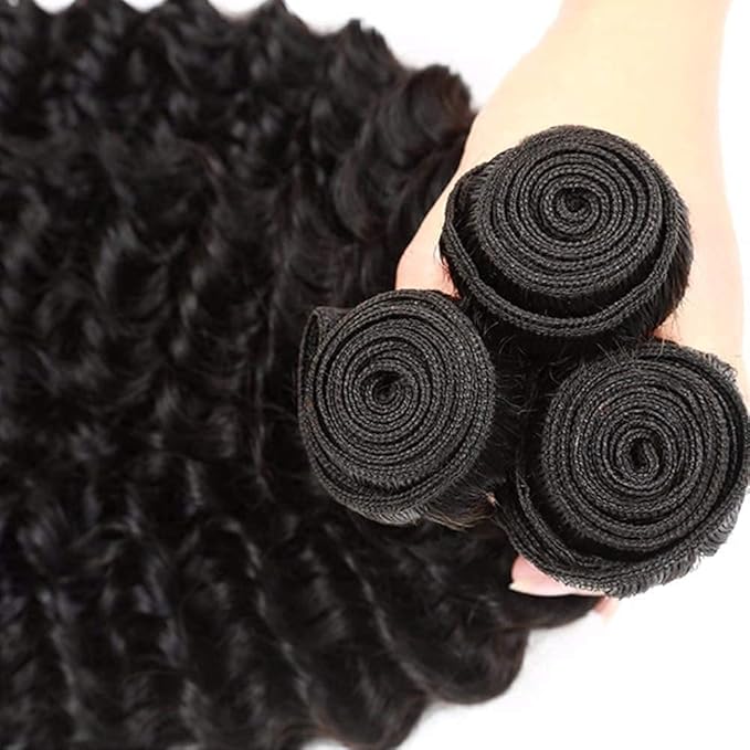 30 32 34 Inch Color 1B Bundles Human Hair Natural Black Deep Wave Bundles Niegmeag Peruvian Virgin Soft and Silky Hair Extensions Color 1B Deep Wave Bundle