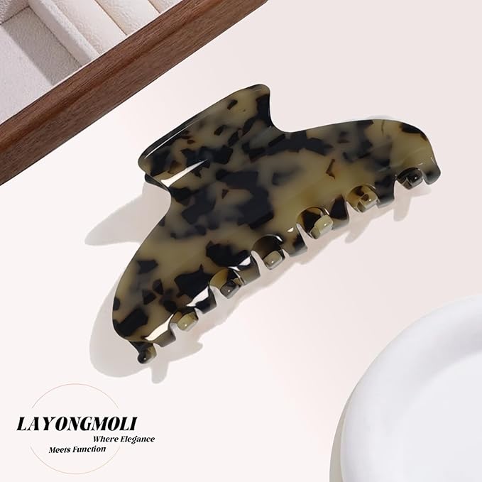 French Hair Claw Clips for Women Grils,4 Inch Strong Hold No Slip Grip Accessories Acetate Material,Not Easily Damaged,Thick or Thin Hair (Beige Tortoiseshell)