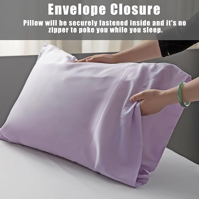 TELUS Pillow Cases King Size 2 Pack, Bamboo Rayon Cooling Pillowcases with Envelope Closure, Cool Breathable Pillow Cover for Hot Sleepers & Night Sweats, 20x40 inch, Purple