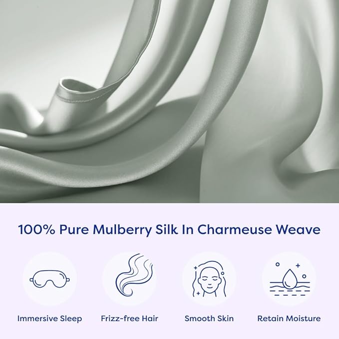 ECOSA Luxurious 30 Momme 100% Mulberry Silk Pillowcase (50x70cm) – 6A Grade Charmeuse Weave, Oeko-TEX® Certified – Frizz-Free Hair & Wrinkle-Free Skin (Glacial Green)