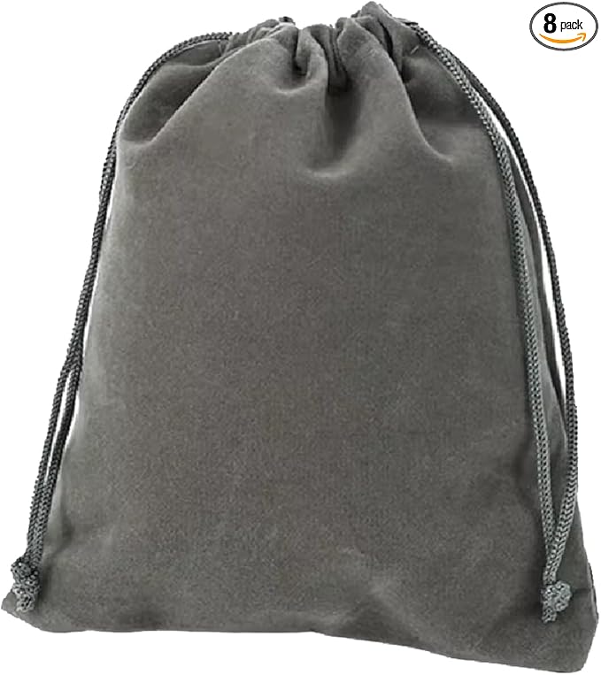 Aestivate 8 Pack Large Velvet Drawstring Pouch, Velvet Bag 8×10 Inch Storage Bag Cosmetics Pouches Dust Bag 8 Pieces(Dark Grey)