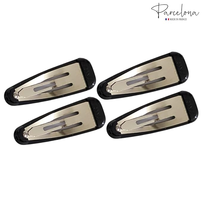 Parcelona French Mini Set of 4 Small Celluloid Acetate, Clic Clac, Snap Hair Clips, No Slip, Fashion Styling Women Hair Accessories, Girls Snap Hair Barrette, Made in France (Black)