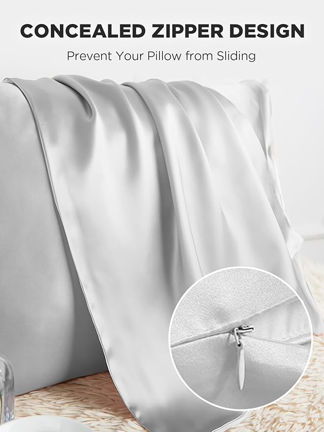 Mulberry Silk Pillowcase for Hair and Skin, SGMSILK 22 Momme Natural Silk Pillow Cases with Zipper, 6A Soft and Smooth Single Sided Pure Silk Pillow Cover (Light Gray, King 20"x36")
