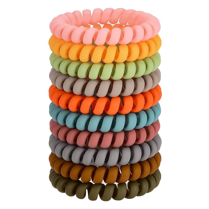 JessLab Spiral Hair Ties for Women, 10-Pack Traceless No-Damage Ponytail Holders, Coils Hair Bands for Girls, Assorted Colors