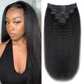 Kinky Straight Human Hair Clip in Extensions 120g Full Head Clip ins for Women 100% Unprocessed Brazilian Virgin Human Hair Yaki Straight Clip ins Remy Hair Natural Black 8Pcs 18Clips 14inch