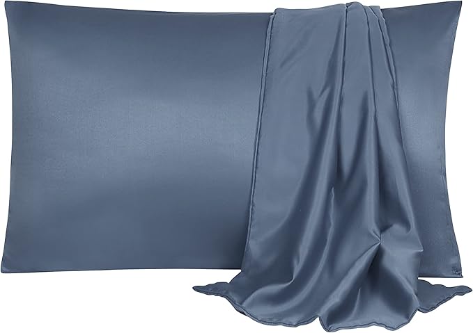 uxcell 2 Pack Silk Satin Pillowcase for Hair and Skin, Cool, Silky, Soft Breathable Pillow Cases Standard Size 20x26 Inch Sateen Pillowcase Slate Gray with Envelope Closure