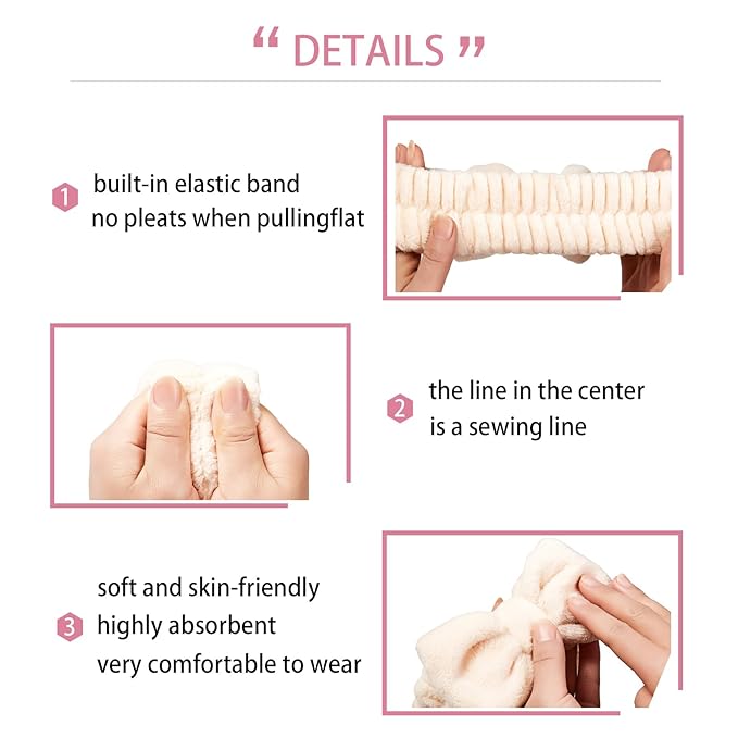7 Pcs Spa Set, Facial Headband and Wristband Set, Skincare Accessories, College Style Girl Idea Gifts, Hair Accessories for Women and Girls（Hot Pink）