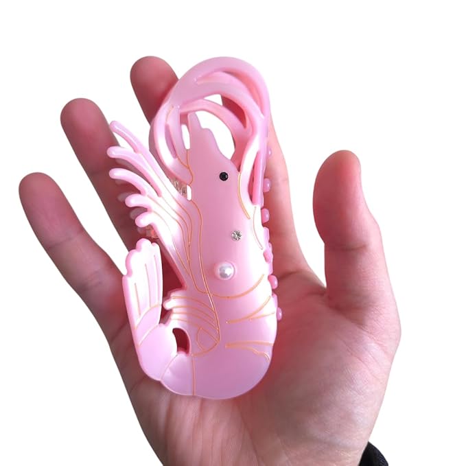 Novelty Shrimp Hair Clips,Cute Acetate Hair Clip,Big Claw Clips for Women,Pink