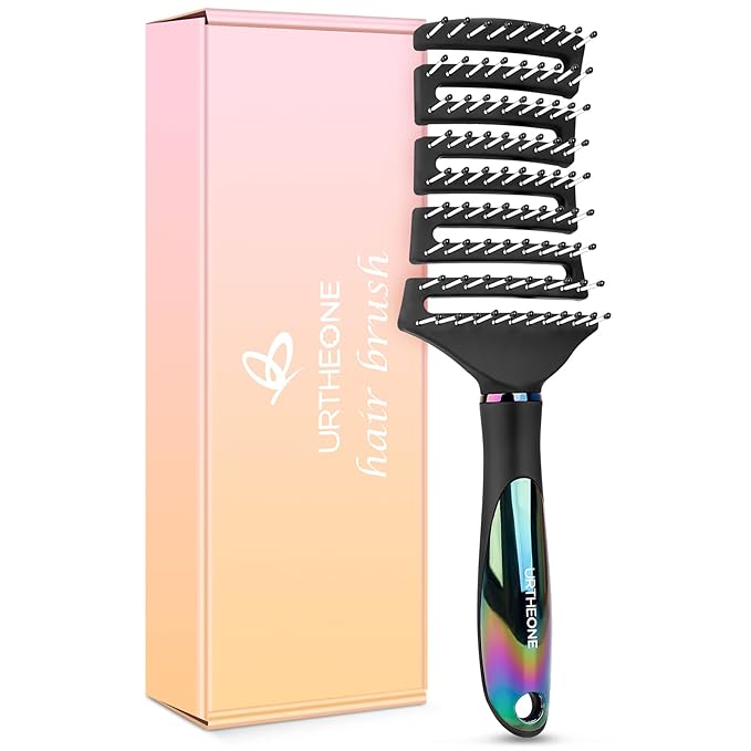 Hair Brush, Curved Vented Detangling Hair Brushes for Women Men Wet or Dry Hair,Faster Blow Drying Styling Professional Vent detangler brush for Curly Thick Wavy Thin Fine Long Short Hair(Black)