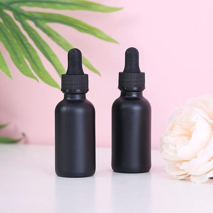 1 oz Dropper Bottle 12 Pack Black Glass Boston Bottles 30ml with Eye Droppers Black Caps for Essential Oils, Perfume, Leak Proof Travel Bottles for Liquids