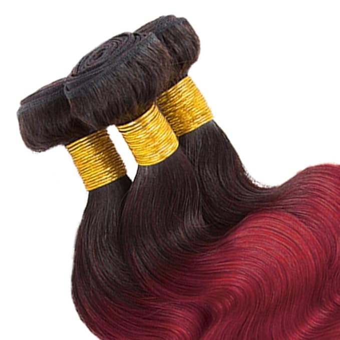 24 26 28 Inch Ombre Red Bundles Human Hair 99j Body Wave Bundles Peruvian Unprocessed Virgin Remy Hair Extensions Niegmeag 2 Tone Black and Burgundy Body Wave Bundle 300g