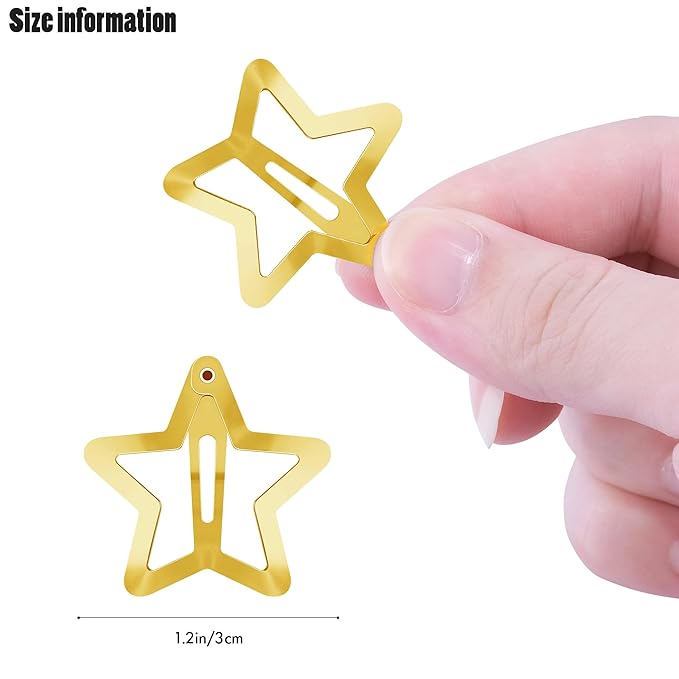 Star Hair Clips 2000s Y2K Black Gold Silver Star Hair Accessories Snap Hair Barrettes Non Slip Metal Hair Clips for Girls Women -30 PCS 1.18"