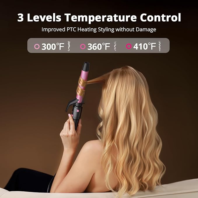 5 in 1 Automatic Rotating Curling Iron Set, CrazyMar Curling Wand Set - 5 Barrels (3/4,1,1/4 Inch) Dual Voltage Curling Wand for Professional Hair Styling, Travel, Ceramic Coating(Hot Pink)