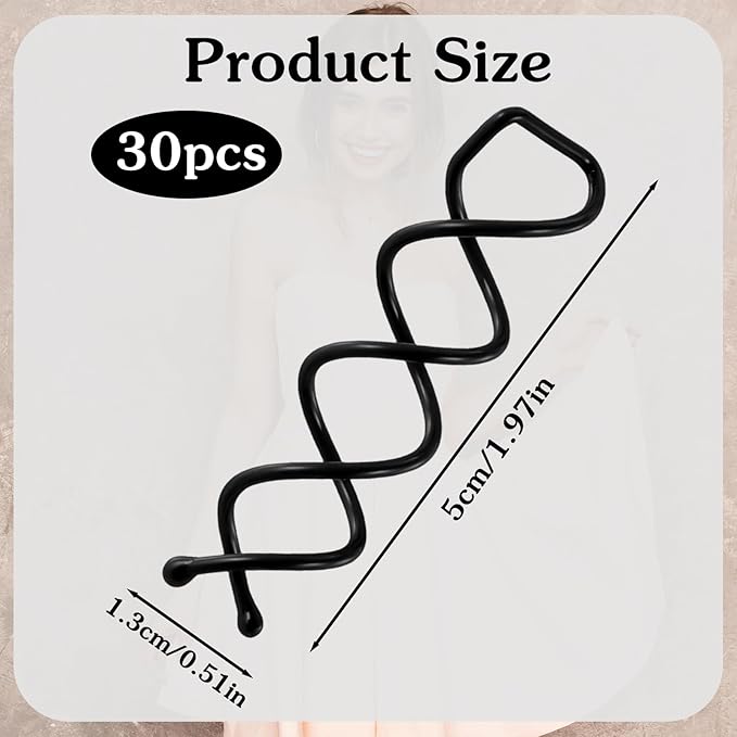 30 Pcs Spiral Hair Pins, Spin Pins for Hair, Alloy Spiral Bobby Pins, Bun Twist Spiral Hair Pins with Non-scratch Rounded Tips for Women Bun Hair Style (Black)