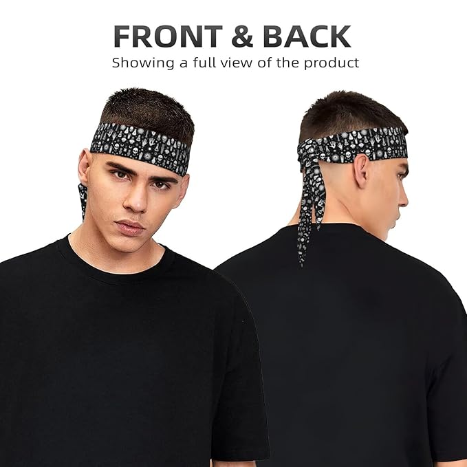Men's Women Halloween Goth Gothic Raven Crow Skull Sun Moon Tattoos Sports Sweatband Boho Style Lovely Head Ribbon Headdress for Yoga Athletic Spa