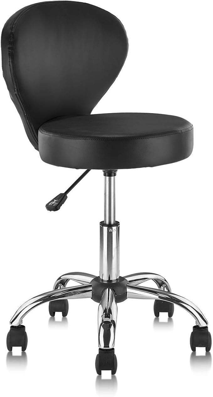 Leather Rolling Swivel Salon Stool Chair with Back Support Adjustable Hydraulic Seat Height 22 in for Office Massage Facial Spa Medical Drafting Tattoo Beauty Barber