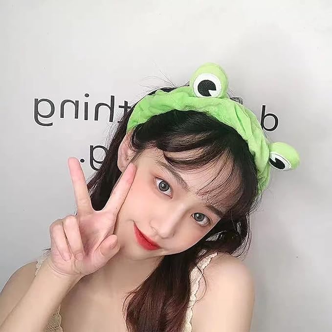 Jowmoy Green Frog Eye Elastic Headband - Versatile for Spa, Skincare, Makeup, Face Wash, Fun Gift for Women (1 Pack)